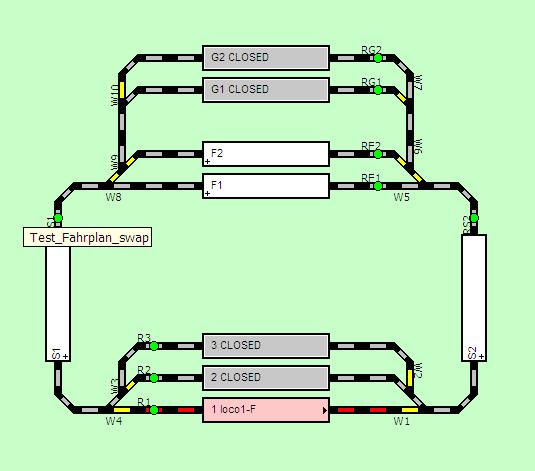 Fahrplan mit Richtungswechsel
